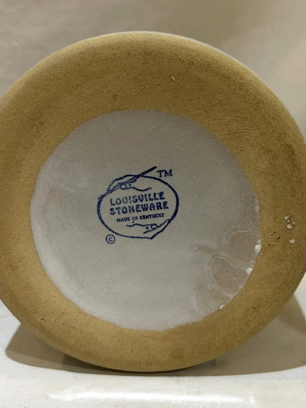 VTG Louisville Kentucky Stoneware Hand Painted Pet Bowl Gray Blue 5.5